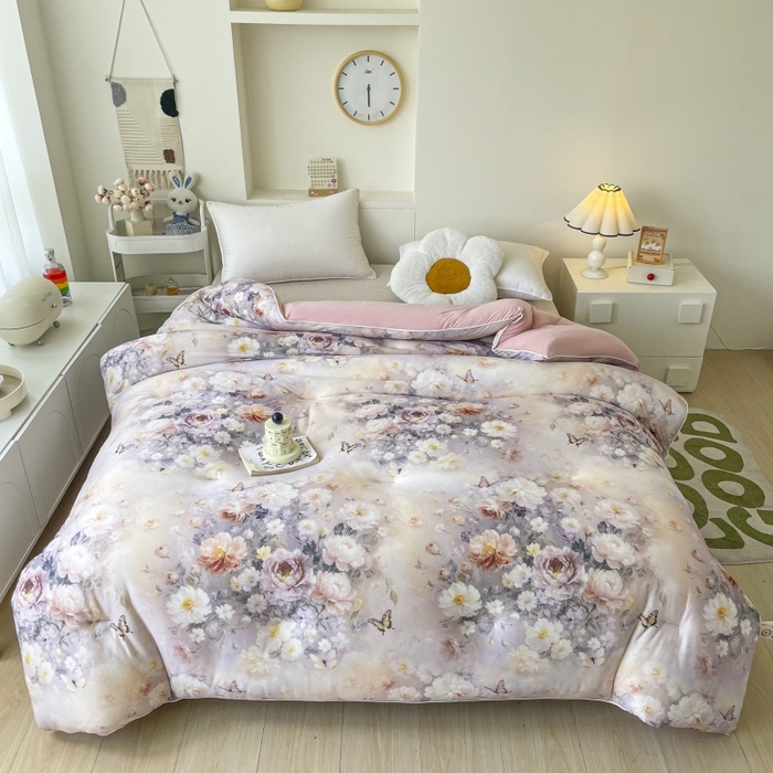 91家纺网 家纺一手货源 找家纺 小禹仔家纺  2025新款亲肤柔软大豆被数码印花针织棉大豆被冬被子被芯春秋被 红秀里粉