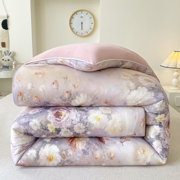 小禹仔家纺 2025新款亲肤柔软大豆被数码印花针织棉大豆被冬被子被芯春秋被 红秀里粉