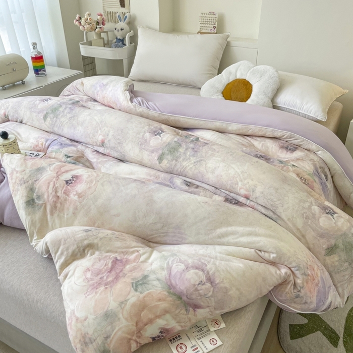 91家纺网 家纺一手货源 找家纺 小禹仔家纺  2025新款亲肤柔软大豆被数码印花针织棉大豆被冬被子被芯春秋被 花之谷