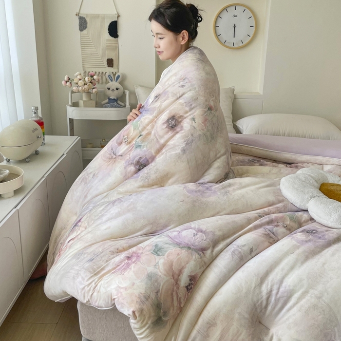 91家纺网 家纺一手货源 找家纺 小禹仔家纺  2025新款亲肤柔软大豆被数码印花针织棉大豆被冬被子被芯春秋被 花之谷