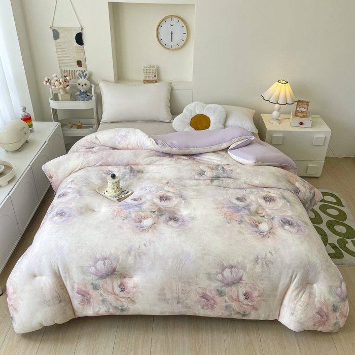 91家纺网 家纺一手货源 找家纺 小禹仔家纺  2025新款亲肤柔软大豆被数码印花针织棉大豆被冬被子被芯春秋被 花之谷