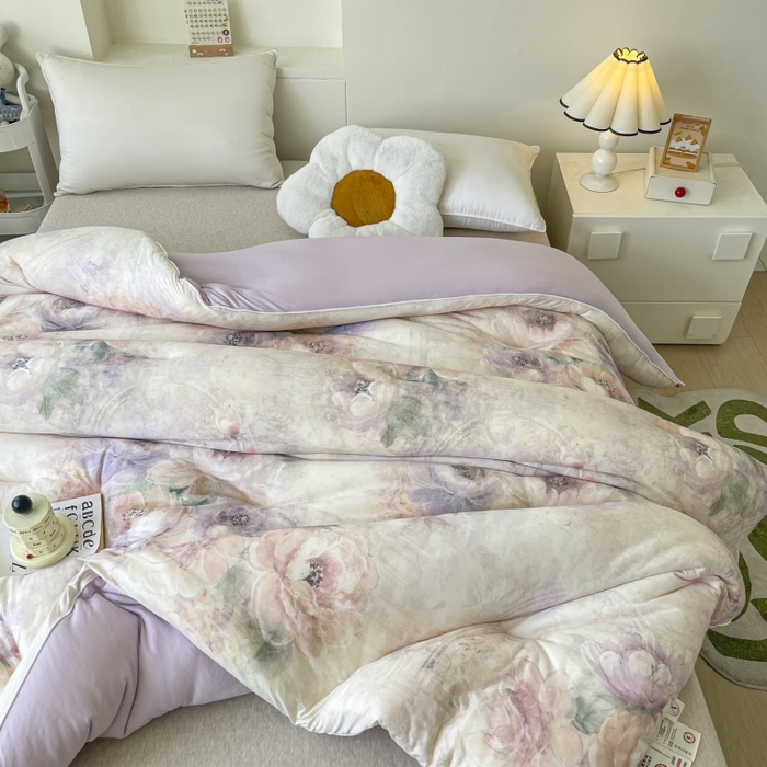 91家纺网 家纺一手货源 找家纺 小禹仔家纺  2025新款亲肤柔软大豆被数码印花针织棉大豆被冬被子被芯春秋被 花之谷