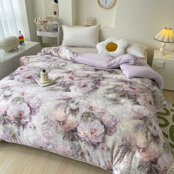 91家纺网 家纺一手货源 找家纺 小禹仔家纺  2025新款亲肤柔软大豆被数码印花针织棉大豆被冬被子被芯春秋被 恋薇时节粉