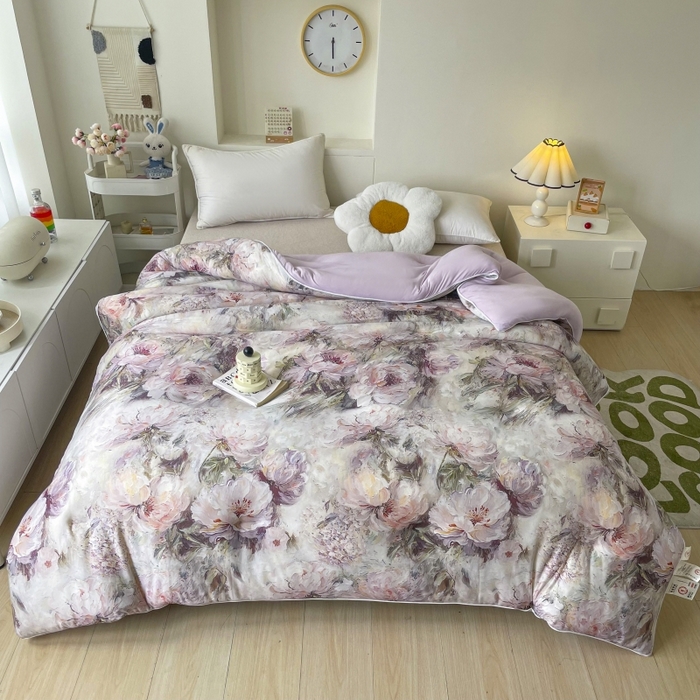 91家纺网 家纺一手货源 找家纺 小禹仔家纺  2025新款亲肤柔软大豆被数码印花针织棉大豆被冬被子被芯春秋被 恋薇时节粉