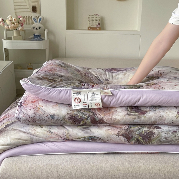 91家纺网 家纺一手货源 找家纺 小禹仔家纺  2025新款亲肤柔软大豆被数码印花针织棉大豆被冬被子被芯春秋被 恋薇时节粉