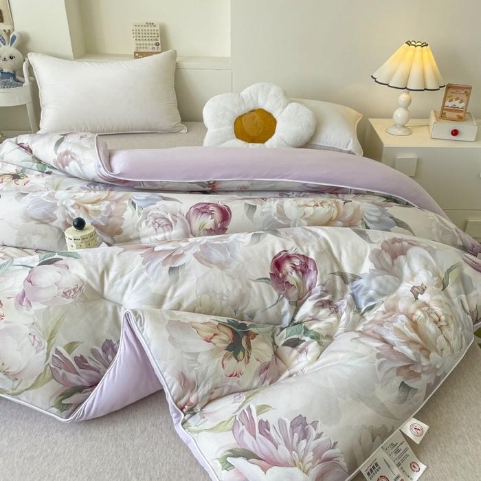 91家纺网 家纺一手货源 找家纺 小禹仔家纺  2025新款亲肤柔软大豆被数码印花针织棉大豆被冬被子被芯春秋被 漫山花影