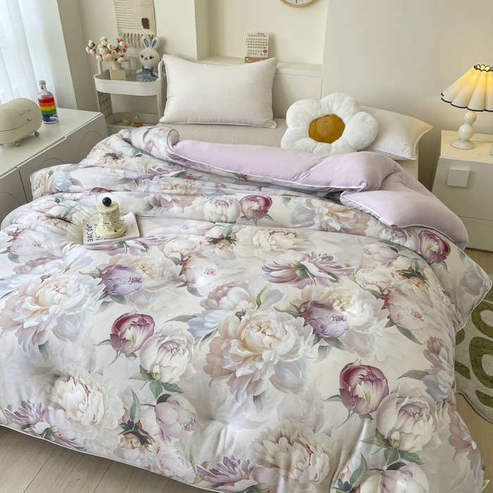 91家纺网 家纺一手货源 找家纺 小禹仔家纺  2025新款亲肤柔软大豆被数码印花针织棉大豆被冬被子被芯春秋被 漫山花影