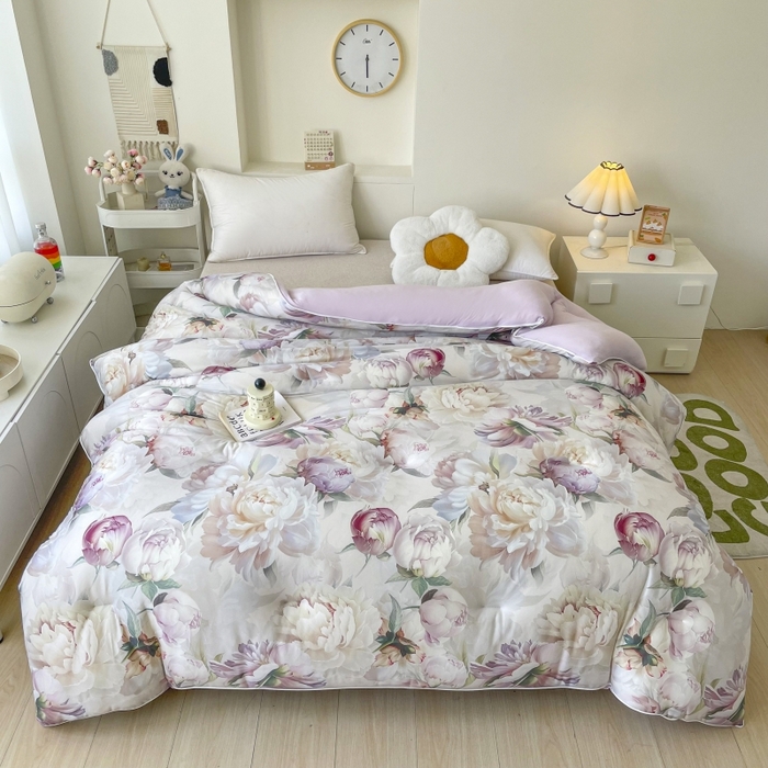 91家纺网 家纺一手货源 找家纺 小禹仔家纺  2025新款亲肤柔软大豆被数码印花针织棉大豆被冬被子被芯春秋被 漫山花影