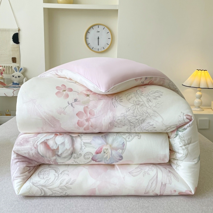 91家纺网 家纺一手货源 找家纺 小禹仔家纺  2025新款亲肤柔软大豆被数码印花针织棉大豆被冬被子被芯春秋被 蔷薇粉,蔷薇粉