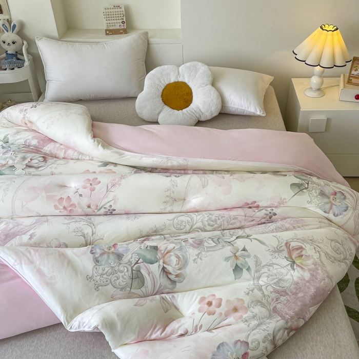 91家纺网 家纺一手货源 找家纺 小禹仔家纺  2025新款亲肤柔软大豆被数码印花针织棉大豆被冬被子被芯春秋被 蔷薇粉