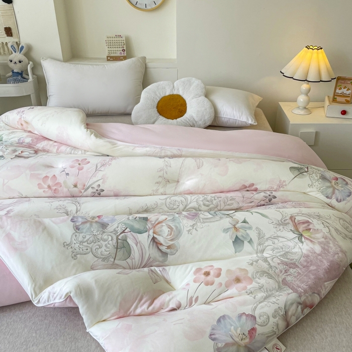 91家纺网 家纺一手货源 找家纺 小禹仔家纺  2025新款亲肤柔软大豆被数码印花针织棉大豆被冬被子被芯春秋被 蔷薇粉