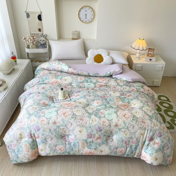 91家纺网 家纺一手货源 找家纺 小禹仔家纺  2025新款亲肤柔软大豆被数码印花针织棉大豆被冬被子被芯春秋被 醉花绿