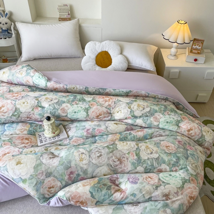 91家纺网 家纺一手货源 找家纺 小禹仔家纺  2025新款亲肤柔软大豆被数码印花针织棉大豆被冬被子被芯春秋被 醉花绿