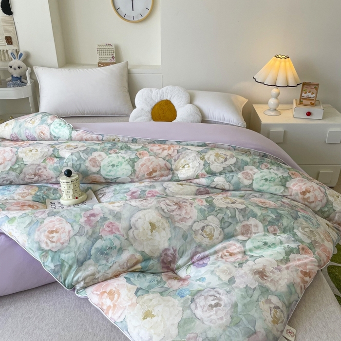 91家纺网 家纺一手货源 找家纺 小禹仔家纺  2025新款亲肤柔软大豆被数码印花针织棉大豆被冬被子被芯春秋被 醉花绿