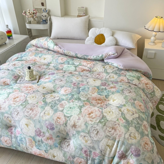 91家纺网 家纺一手货源 找家纺 小禹仔家纺  2025新款亲肤柔软大豆被数码印花针织棉大豆被冬被子被芯春秋被 醉花绿