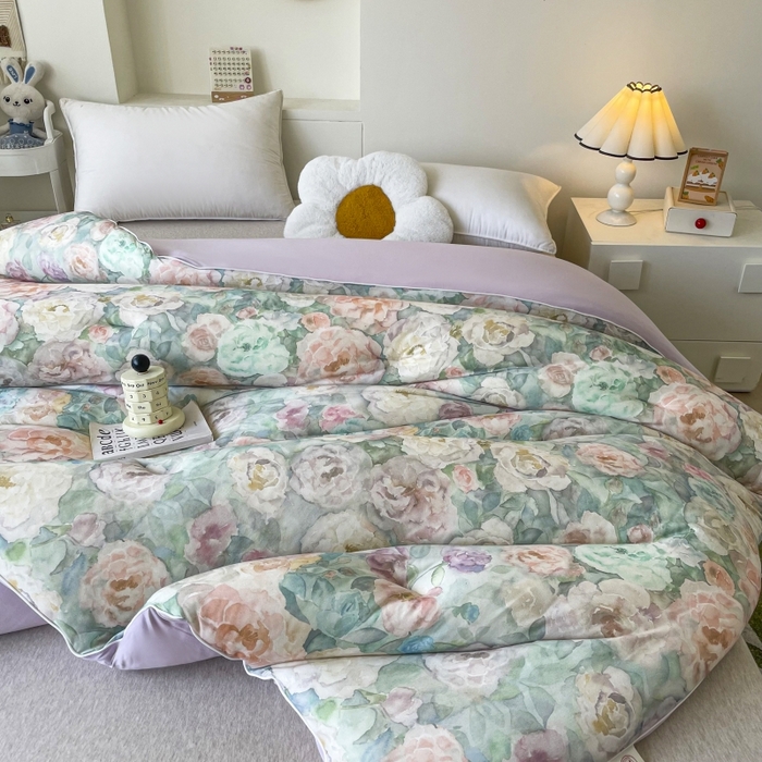 91家纺网 家纺一手货源 找家纺 小禹仔家纺  2025新款亲肤柔软大豆被数码印花针织棉大豆被冬被子被芯春秋被 醉花绿