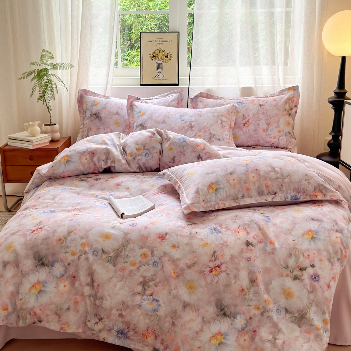 91家纺网 家纺一手货源 找家纺 典雅家纺 2025新款A类140克秋冬加厚磨毛数码印花四件套磨毛四件套 花间蜜语