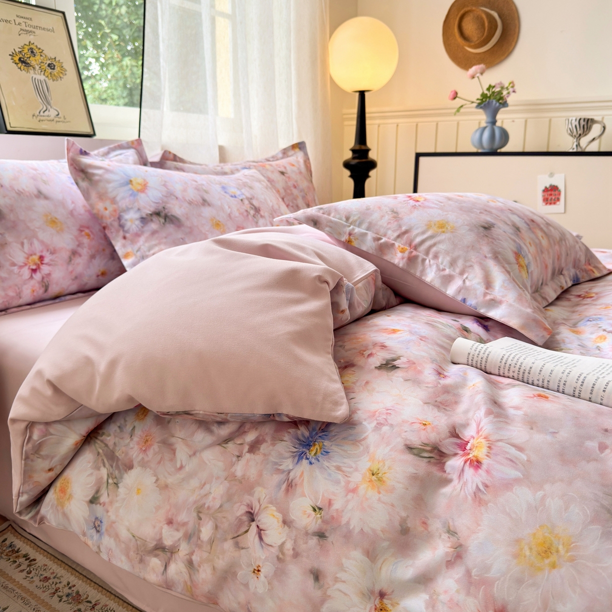 91家纺网 家纺一手货源 找家纺 典雅家纺 2025新款A类140克秋冬加厚磨毛数码印花四件套磨毛四件套 花间蜜语