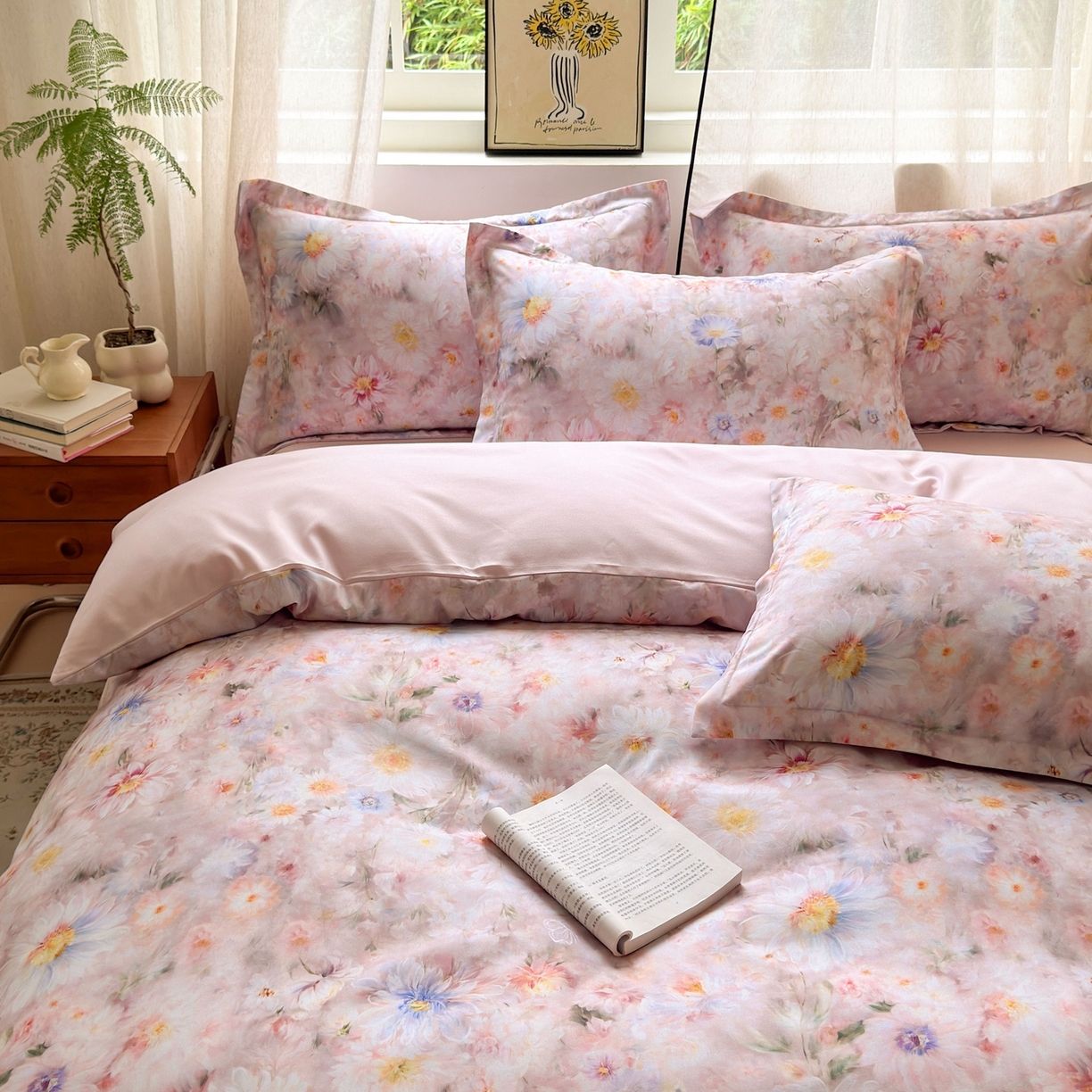 91家纺网 家纺一手货源 找家纺 典雅家纺 2025新款A类140克秋冬加厚磨毛数码印花四件套磨毛四件套 花间蜜语