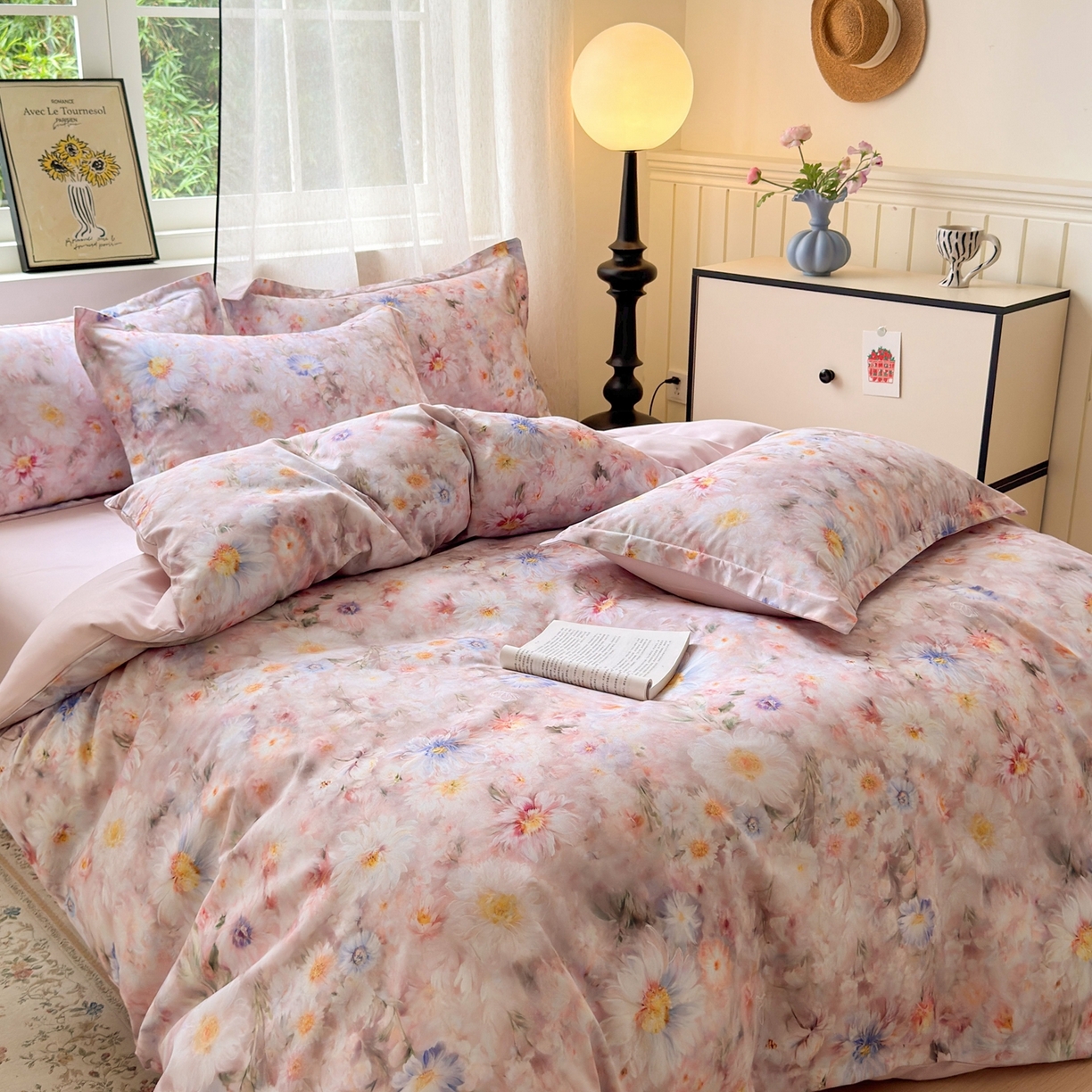 91家纺网 家纺一手货源 找家纺 典雅家纺 2025新款A类140克秋冬加厚磨毛数码印花四件套磨毛四件套 花间蜜语