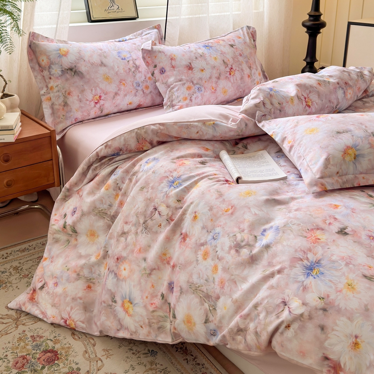 91家纺网 家纺一手货源 找家纺 典雅家纺 2025新款A类140克秋冬加厚磨毛数码印花四件套磨毛四件套 花间蜜语