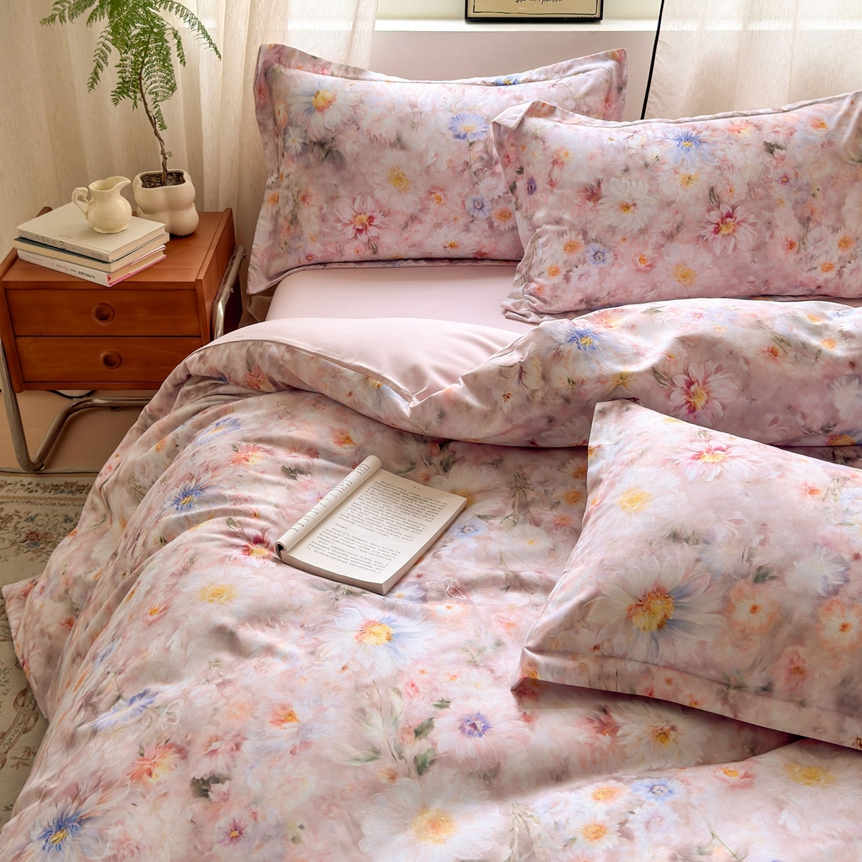 91家纺网 家纺一手货源 找家纺 典雅家纺 2025新款A类140克秋冬加厚磨毛数码印花四件套磨毛四件套 花间蜜语