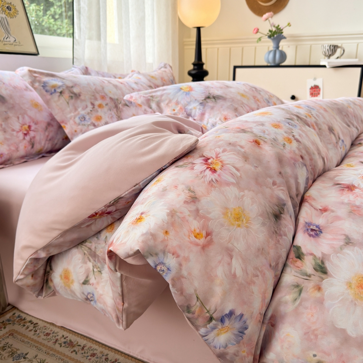 91家纺网 家纺一手货源 找家纺 典雅家纺 2025新款A类140克秋冬加厚磨毛数码印花四件套磨毛四件套 花间蜜语