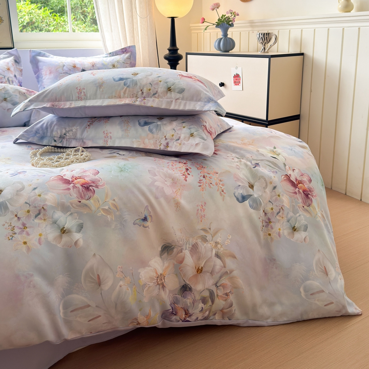 91家纺网 家纺一手货源 找家纺 典雅家纺 2025新款A类140克秋冬加厚磨毛数码印花四件套磨毛四件套 兰亭序