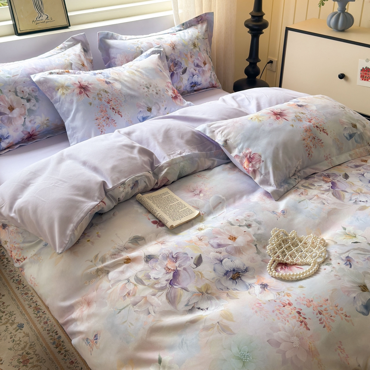 91家纺网 家纺一手货源 找家纺 典雅家纺 2025新款A类140克秋冬加厚磨毛数码印花四件套磨毛四件套 兰亭序