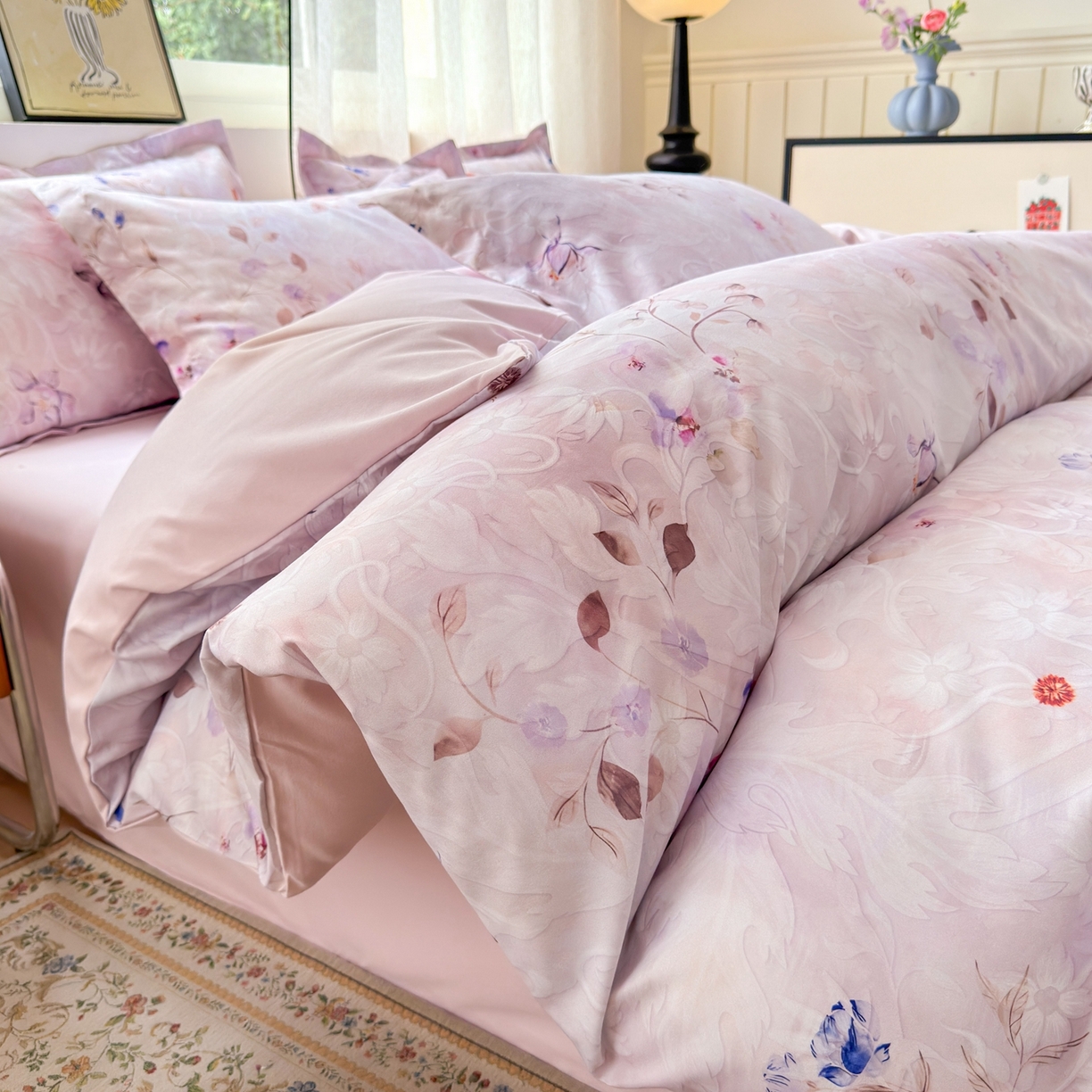 91家纺网 家纺一手货源 找家纺 典雅家纺 2025新款A类140克秋冬加厚磨毛数码印花四件套磨毛四件套 醉清颜