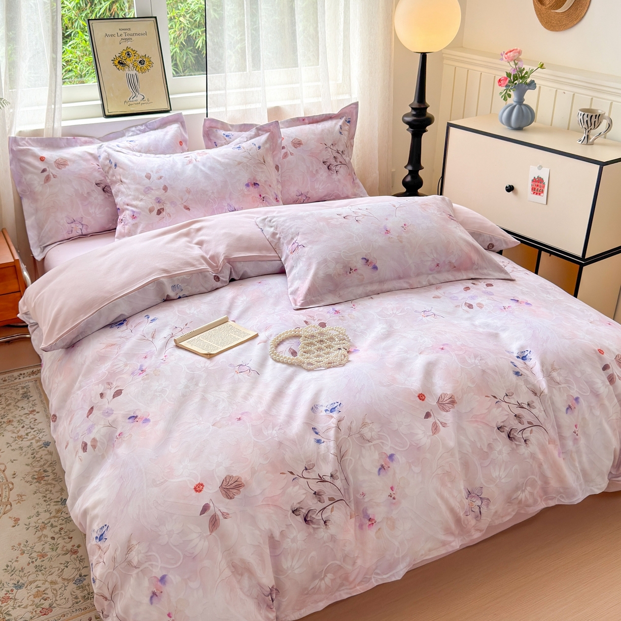 91家纺网 家纺一手货源 找家纺 典雅家纺 2025新款A类140克秋冬加厚磨毛数码印花四件套磨毛四件套 醉清颜