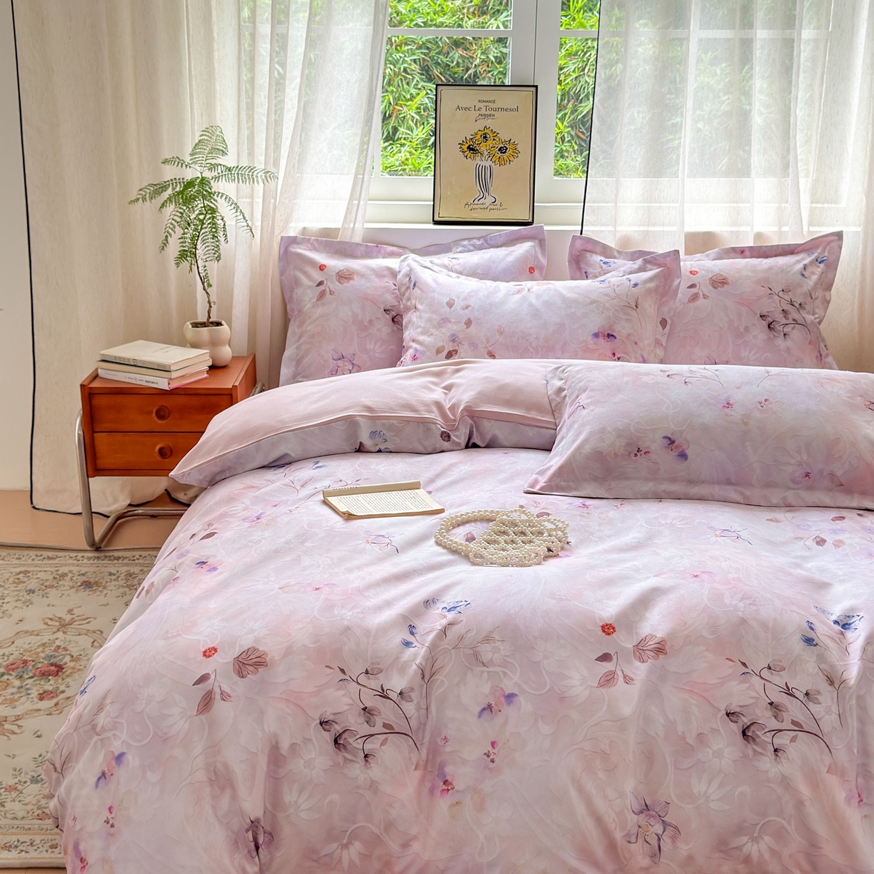 91家纺网 家纺一手货源 找家纺 典雅家纺 2025新款A类140克秋冬加厚磨毛数码印花四件套磨毛四件套 醉清颜