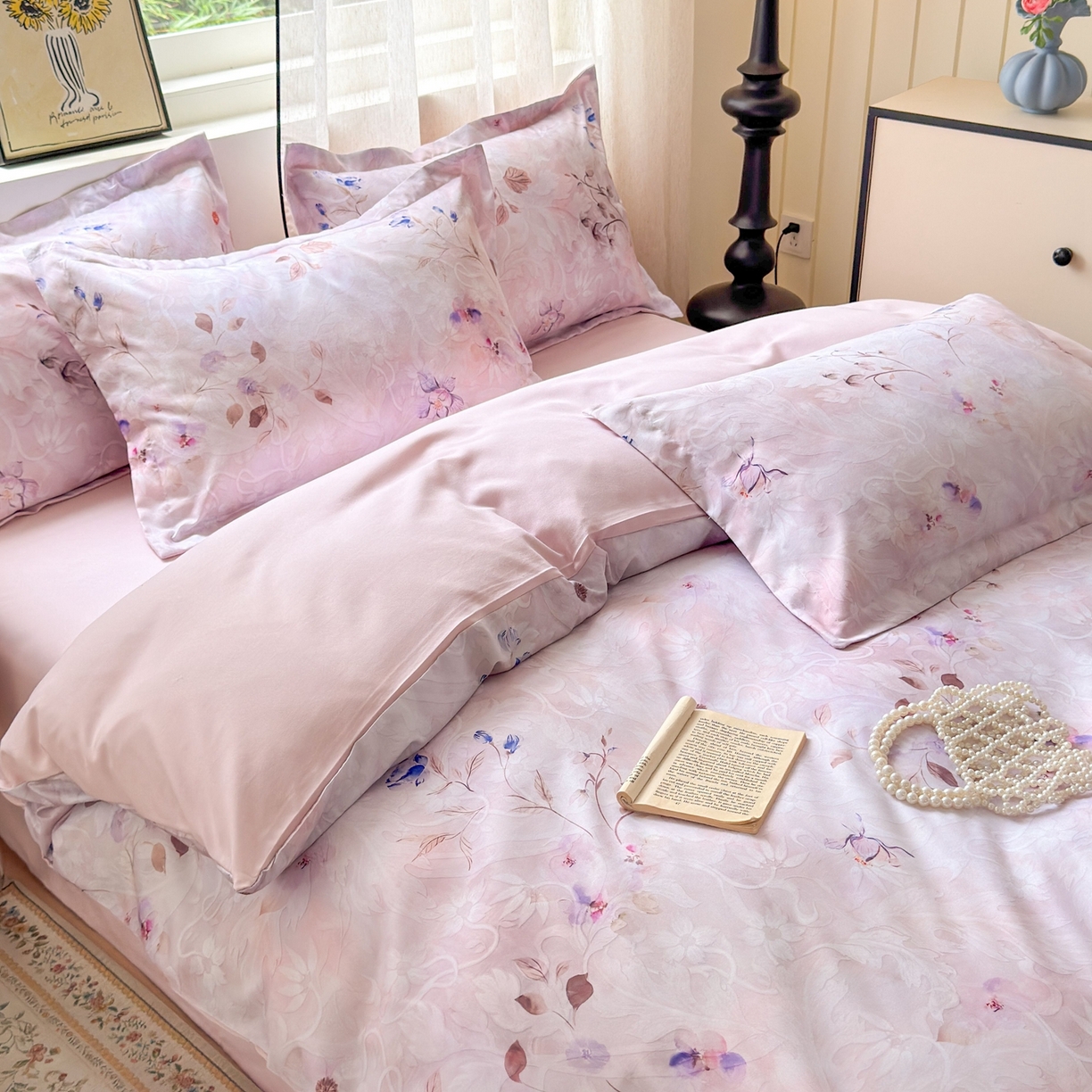 91家纺网 家纺一手货源 找家纺 典雅家纺 2025新款A类140克秋冬加厚磨毛数码印花四件套磨毛四件套 醉清颜