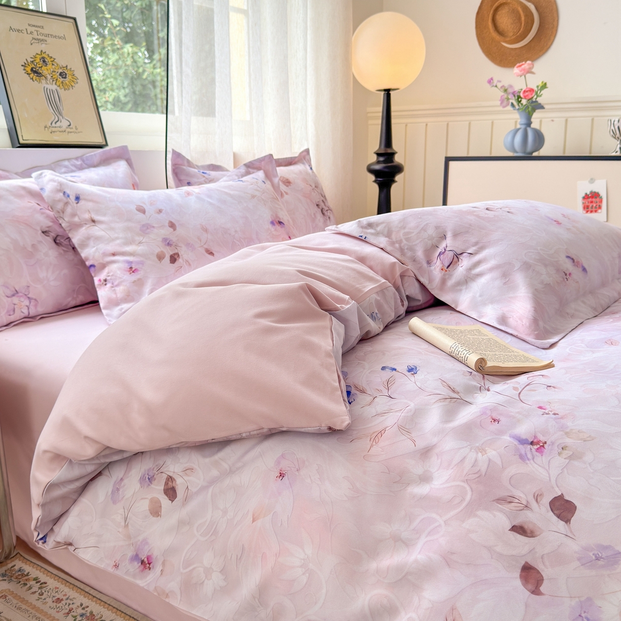 91家纺网 家纺一手货源 找家纺 典雅家纺 2025新款A类140克秋冬加厚磨毛数码印花四件套磨毛四件套 醉清颜