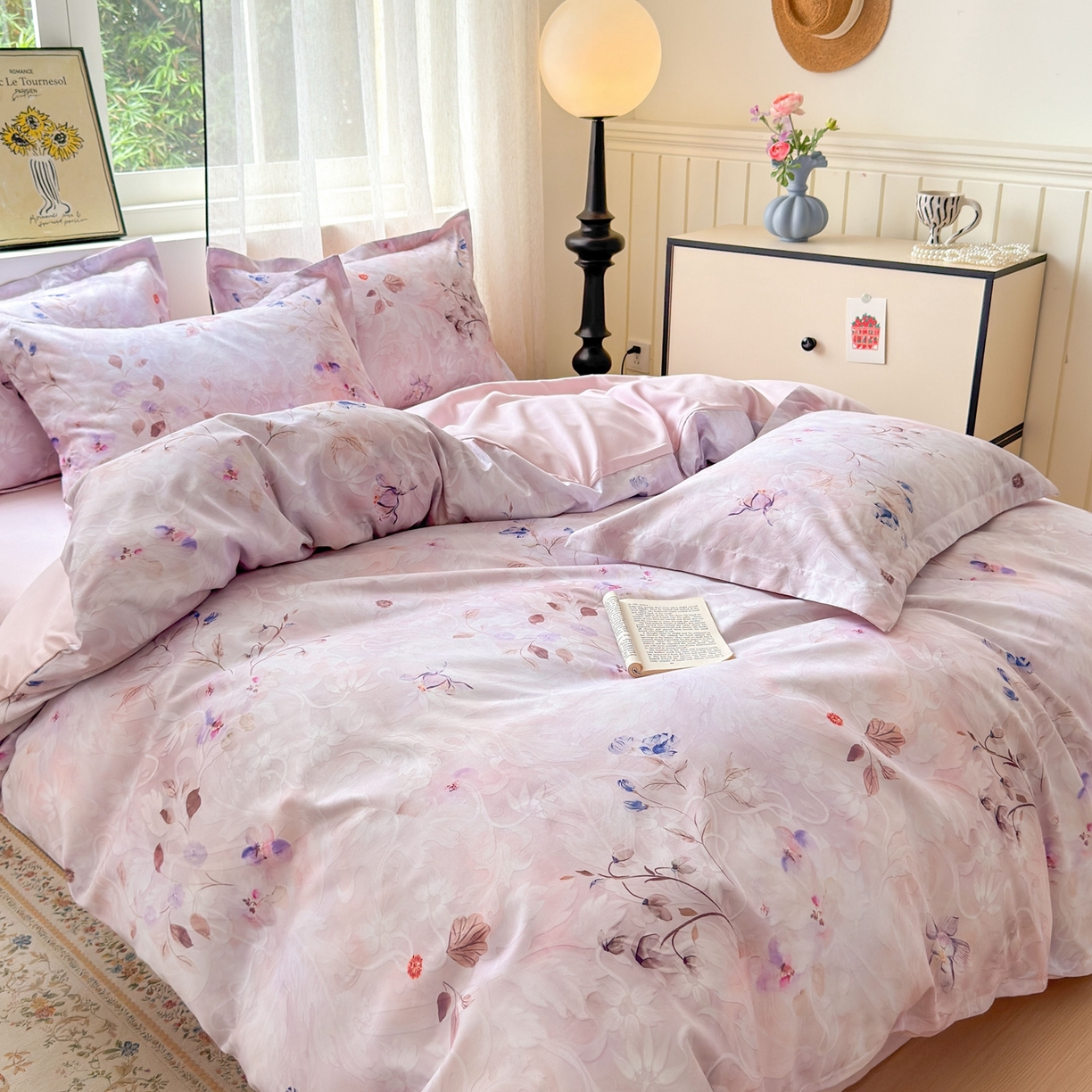 91家纺网 家纺一手货源 找家纺 典雅家纺 2025新款A类140克秋冬加厚磨毛数码印花四件套磨毛四件套 醉清颜