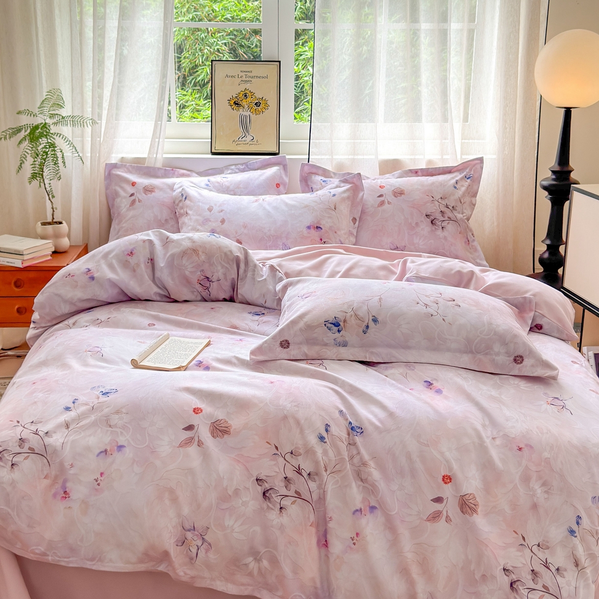 91家纺网 家纺一手货源 找家纺 典雅家纺 2025新款A类140克秋冬加厚磨毛数码印花四件套磨毛四件套 醉清颜