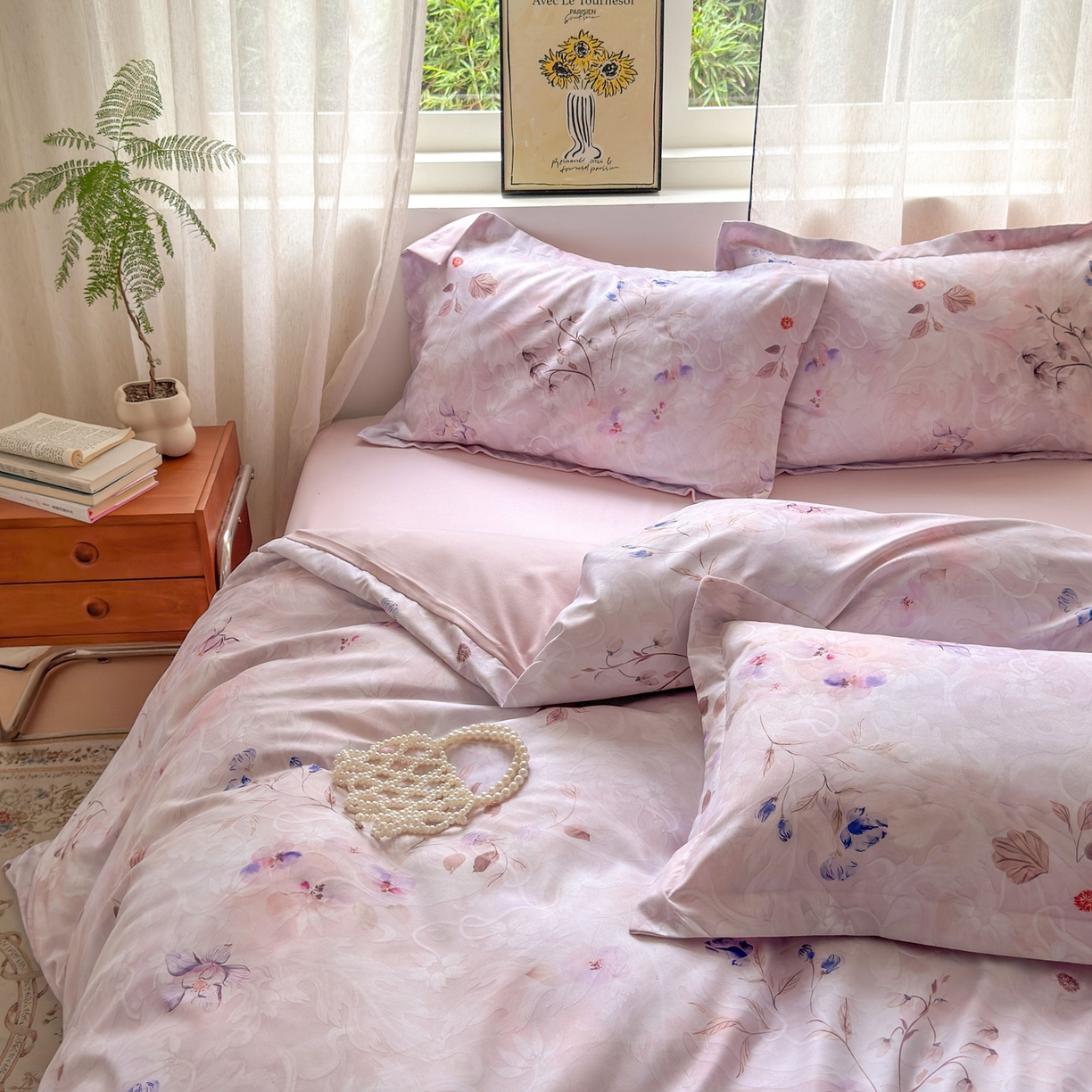 91家纺网 家纺一手货源 找家纺 典雅家纺 2025新款A类140克秋冬加厚磨毛数码印花四件套磨毛四件套 醉清颜