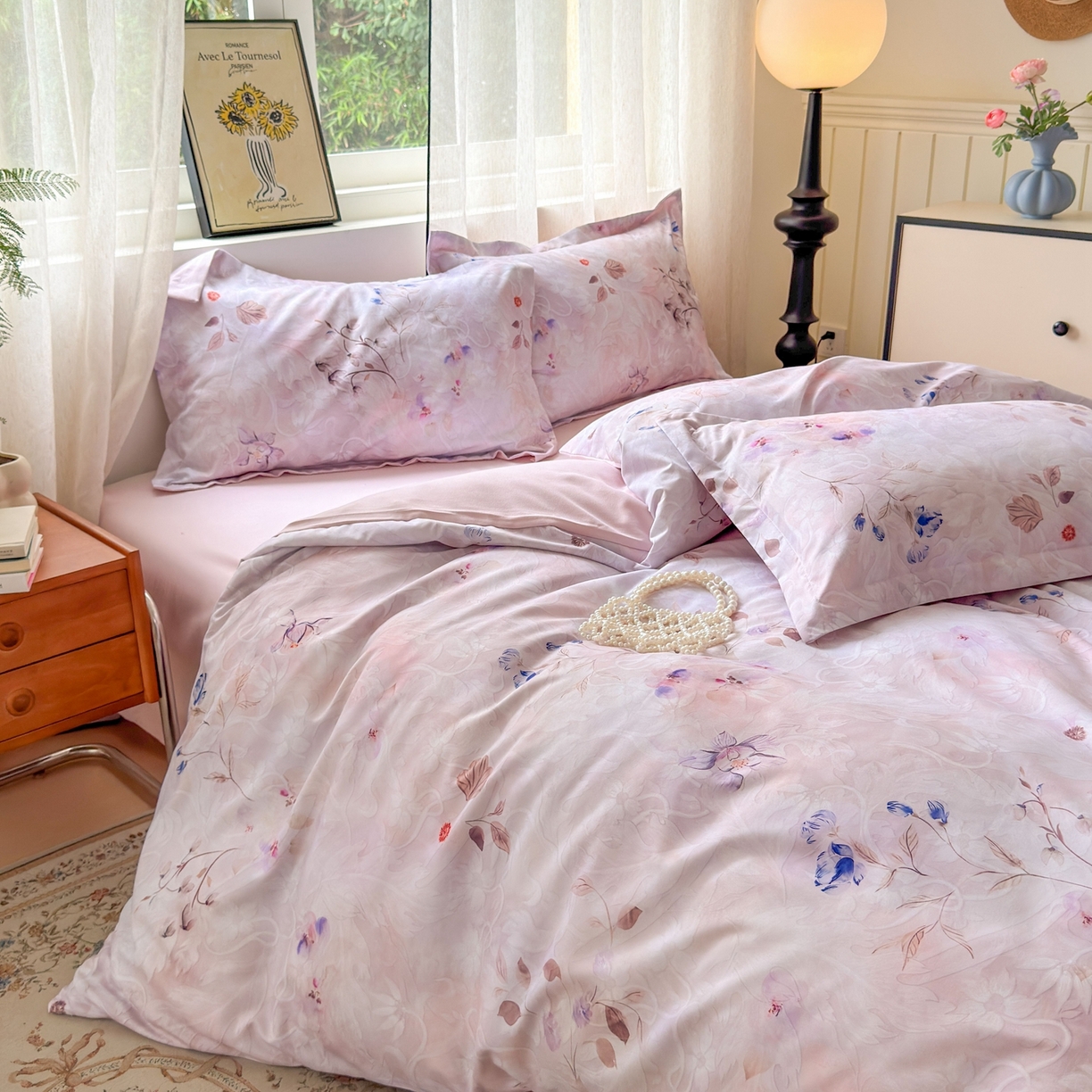 91家纺网 家纺一手货源 找家纺 典雅家纺 2025新款A类140克秋冬加厚磨毛数码印花四件套磨毛四件套 醉清颜