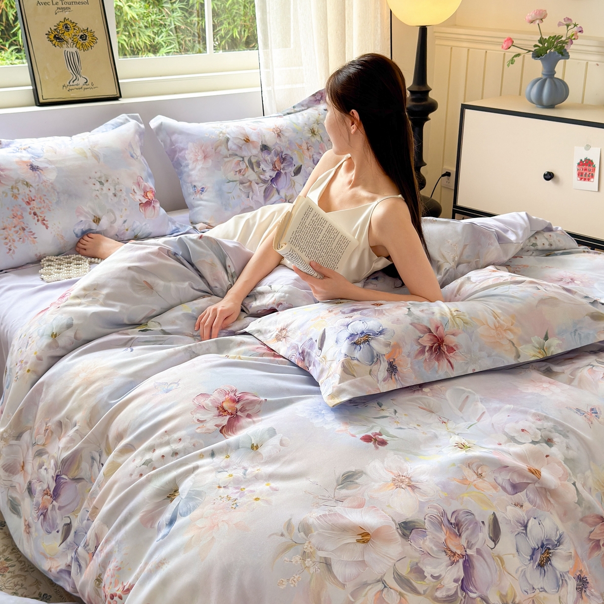 91家纺网 家纺一手货源 找家纺 典雅家纺 2025新款A类140克秋冬加厚磨毛数码印花四件套磨毛四件套 兰亭序