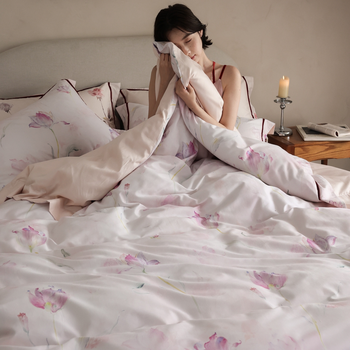 91家纺网 家纺一手货源 找家纺 （总）初拾 2025新款100s全棉纯棉数码印花复古丝绒织带四件套