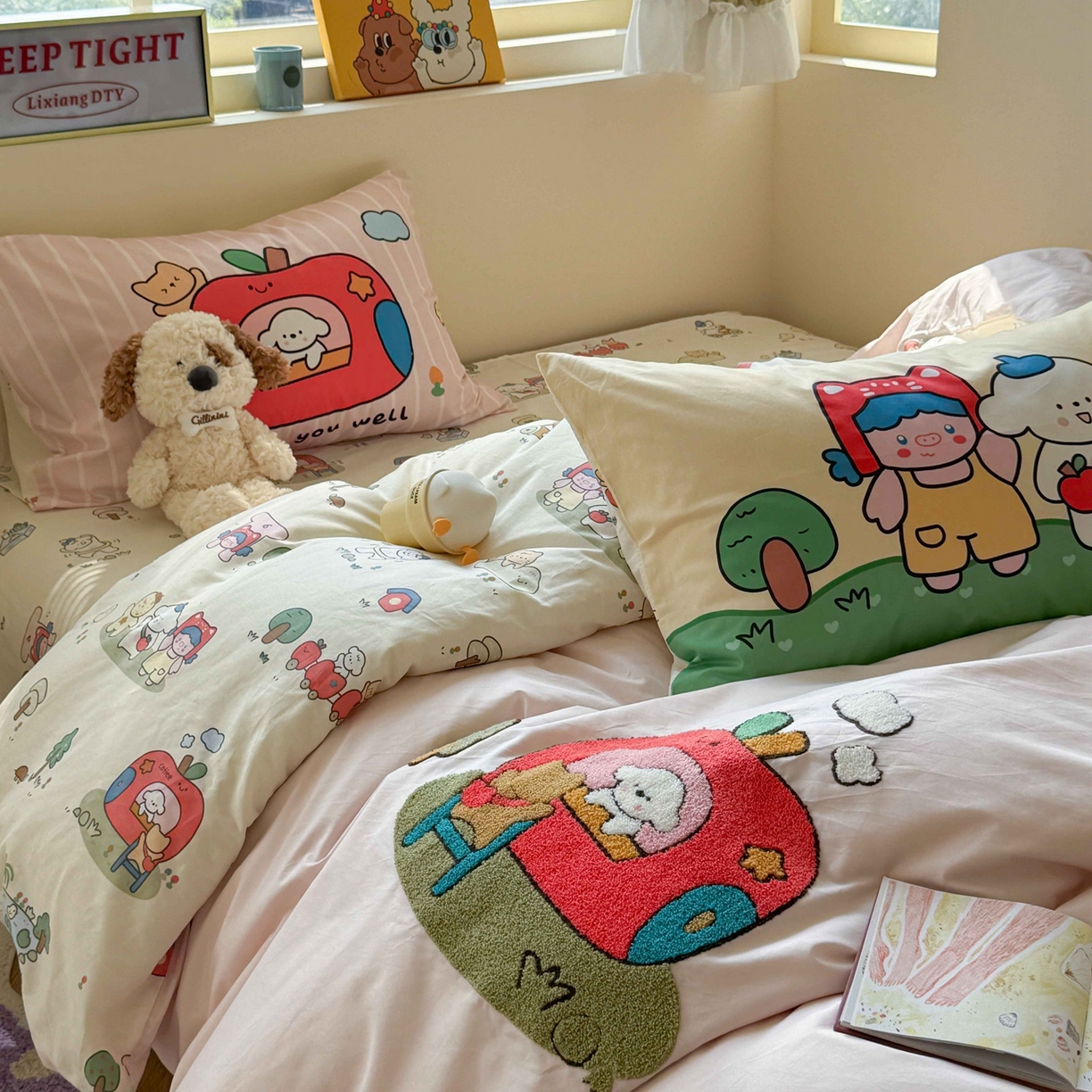 91家纺网 家纺一手货源 找家纺 柚子YOUTH 2025新款全棉纯棉印花毛巾绣四件套 苹果屋