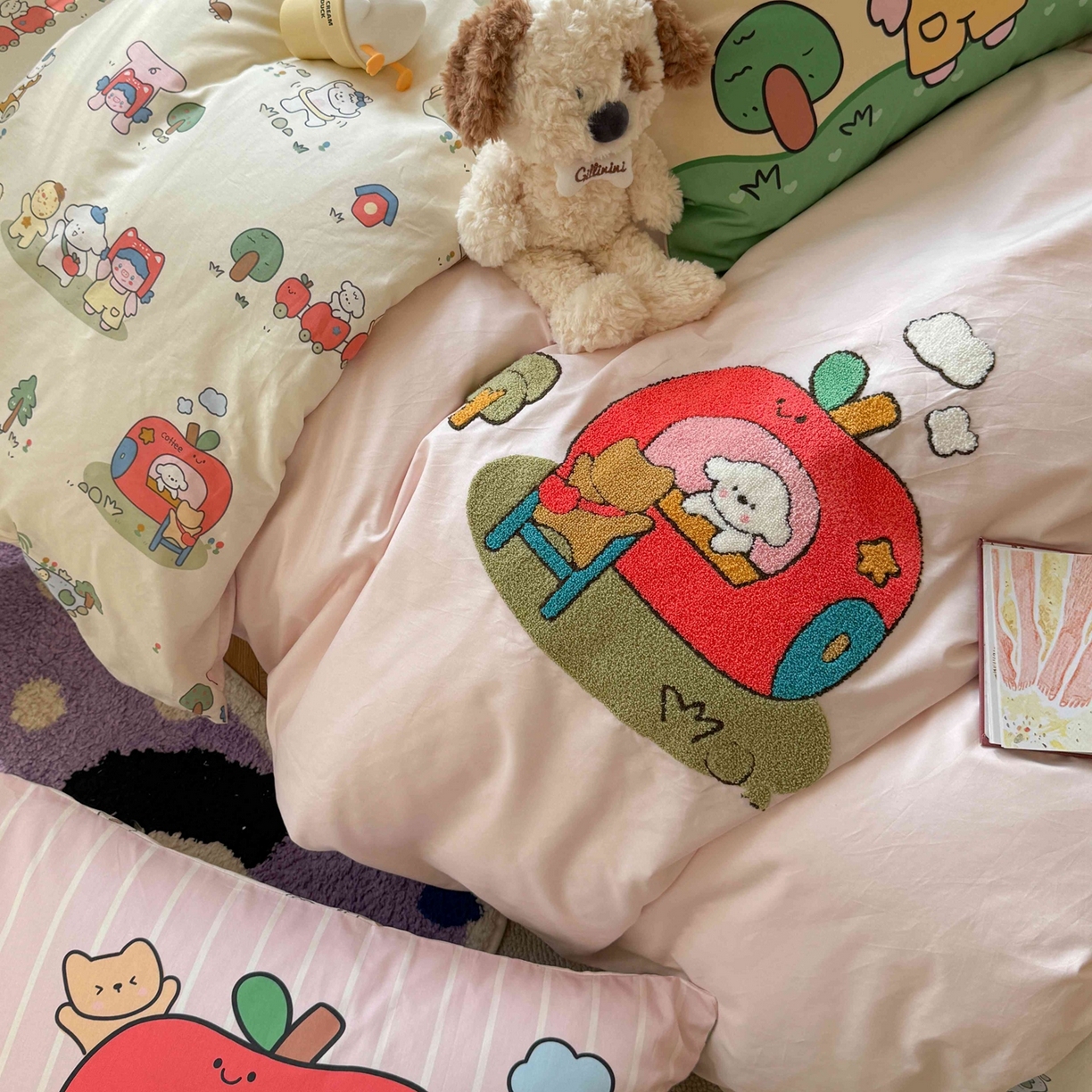 91家纺网 家纺一手货源 找家纺 柚子YOUTH 2025新款全棉纯棉印花毛巾绣四件套 苹果屋