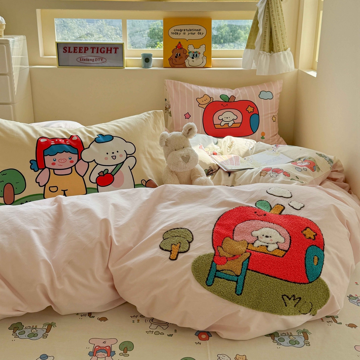 柚子YOUTH 2025新款全棉纯棉印花毛巾绣四件套 苹果屋