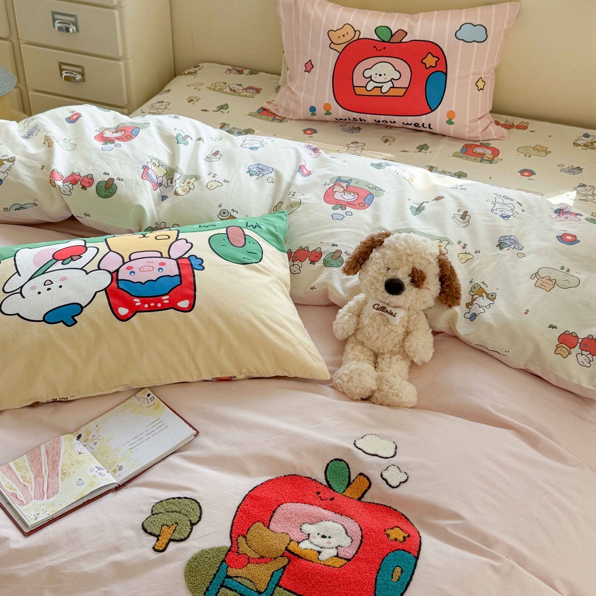 91家纺网 家纺一手货源 找家纺 柚子YOUTH 2025新款全棉纯棉印花毛巾绣四件套 苹果屋