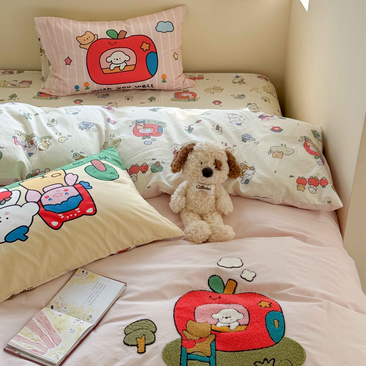 91家纺网 家纺一手货源 找家纺 柚子YOUTH 2025新款全棉纯棉印花毛巾绣四件套 苹果屋