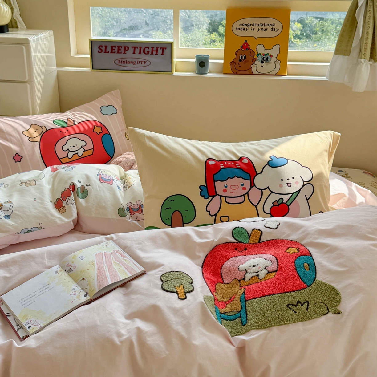 91家纺网 家纺一手货源 找家纺 柚子YOUTH 2025新款全棉纯棉印花毛巾绣四件套 苹果屋