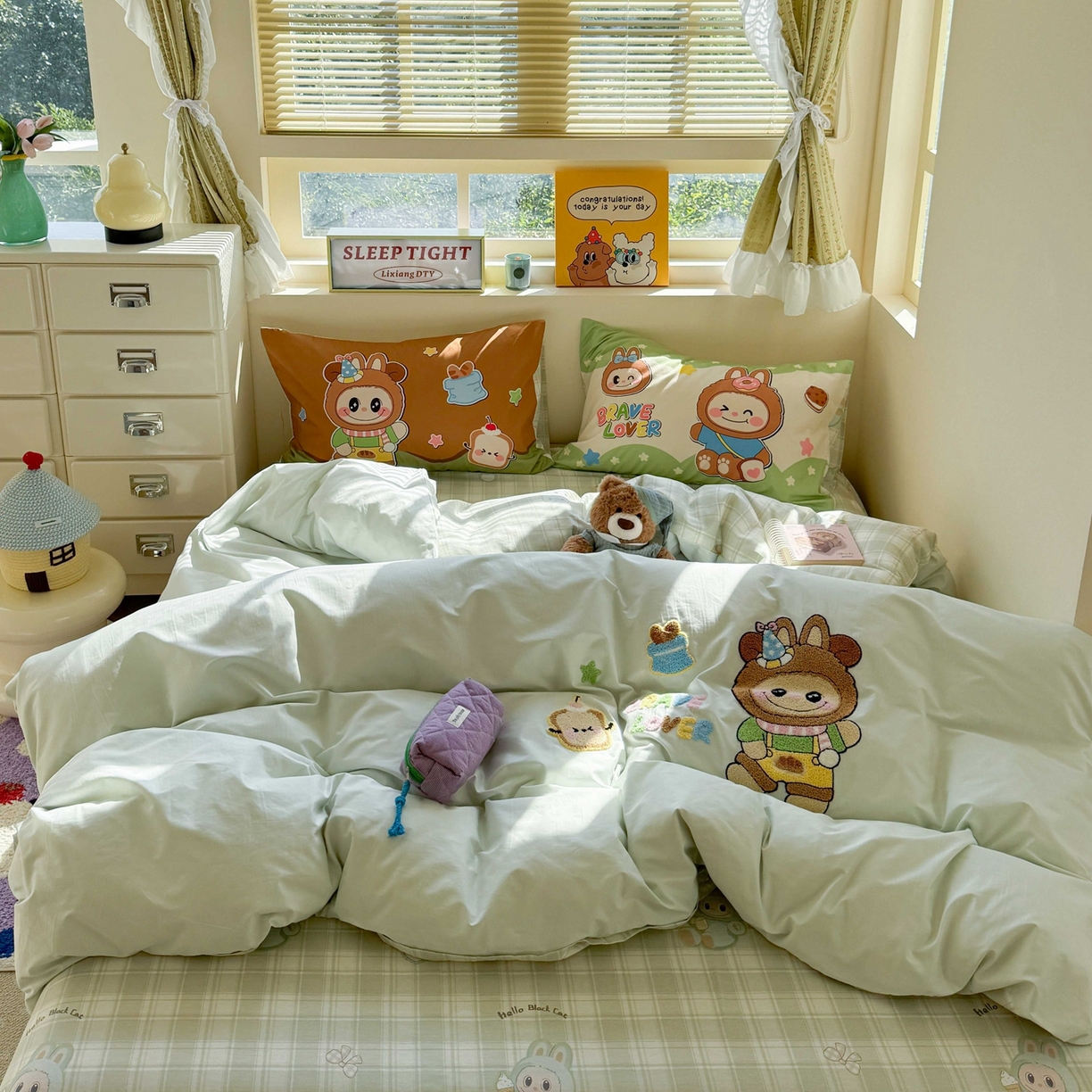 91家纺网 家纺一手货源 找家纺 柚子YOUTH 2025新款全棉纯棉印花毛巾绣四件套 毛绒布布