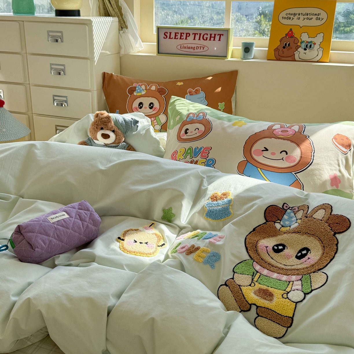 91家纺网 家纺一手货源 找家纺 柚子YOUTH 2025新款全棉纯棉印花毛巾绣四件套 毛绒布布