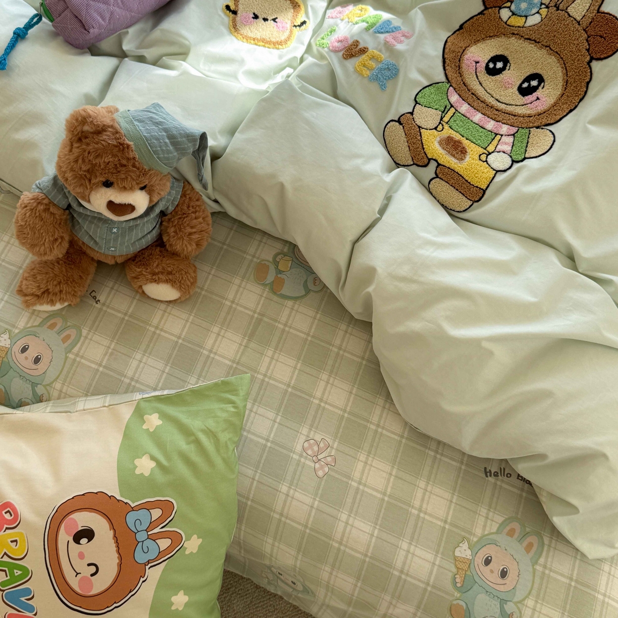 91家纺网 家纺一手货源 找家纺 柚子YOUTH 2025新款全棉纯棉印花毛巾绣四件套 毛绒布布