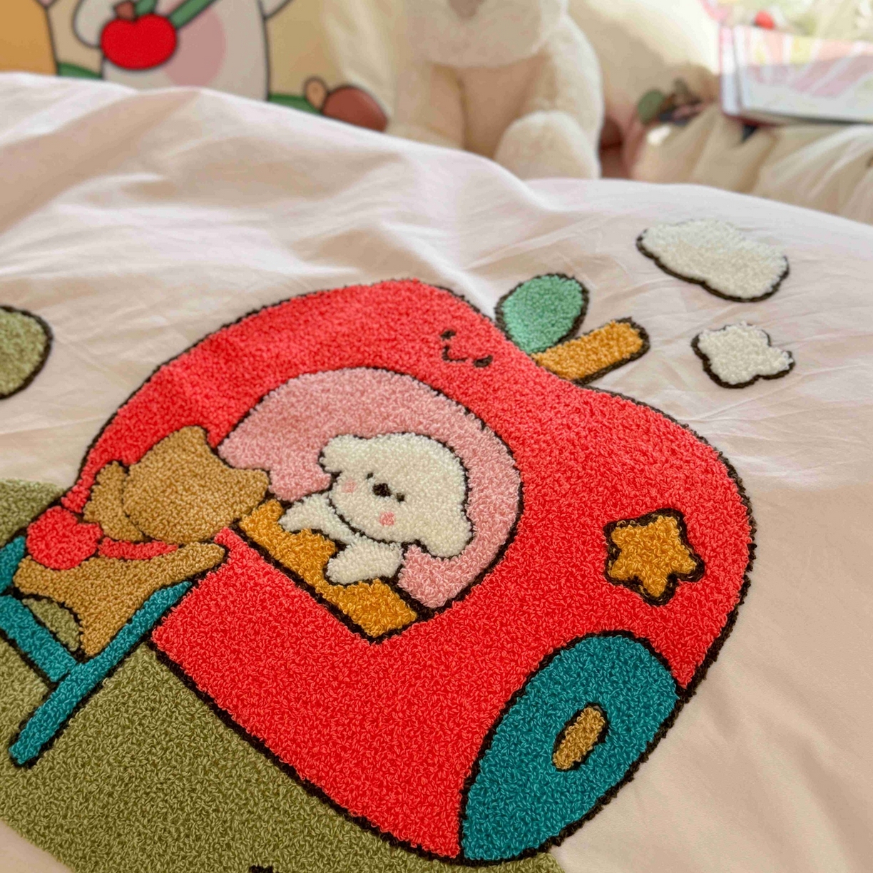 91家纺网 家纺一手货源 找家纺 柚子YOUTH 2025新款全棉纯棉印花毛巾绣四件套 苹果屋